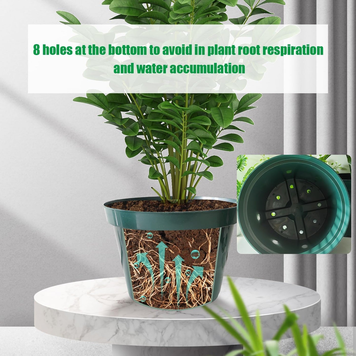 10 Pack Green Plastic Planter Pots, 10 Inch Thick with Multiple Drainage Holes, for Herbs, Strawberries, Flowers - Indoor/Outdoor