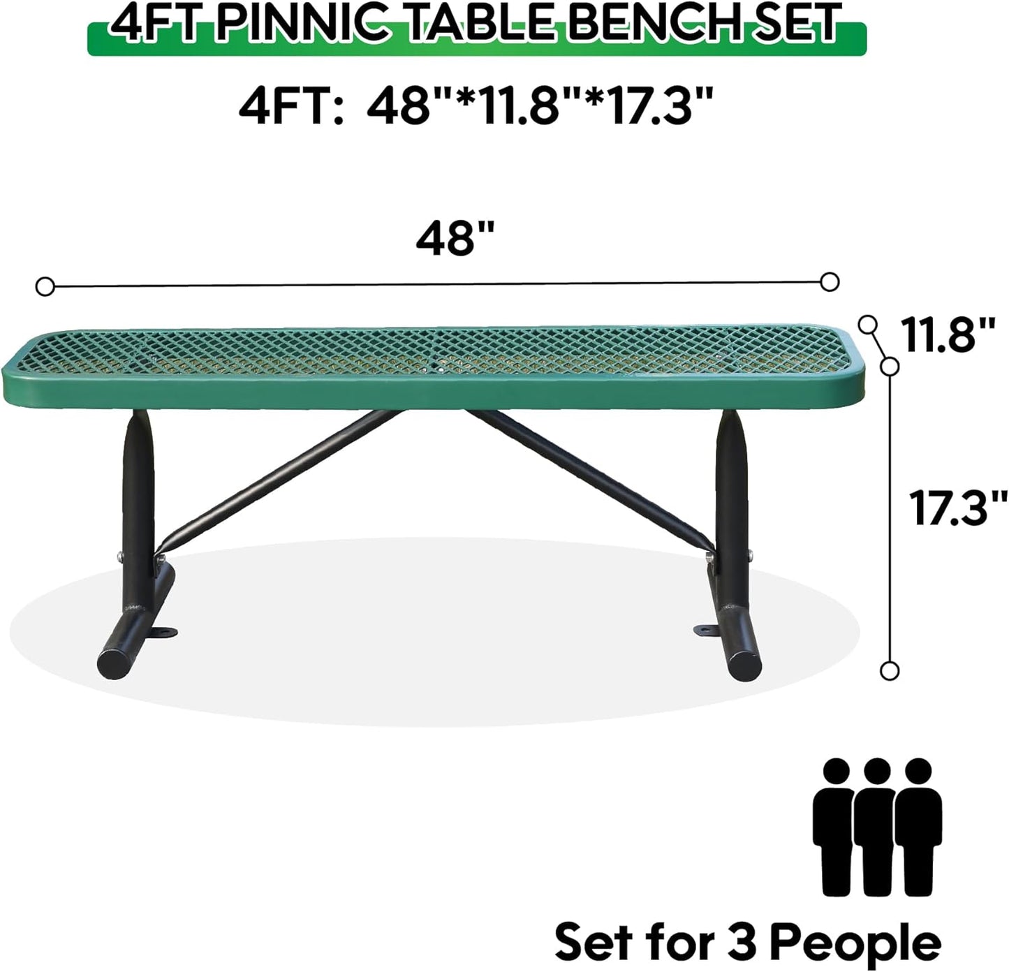 4 Feet Heavy Duty Metal Park Bench for Outside, Outdoor Bench with Portable Frame, Commercial Benches for Shopping Mall, Store, Park, Patio, Deck, Green