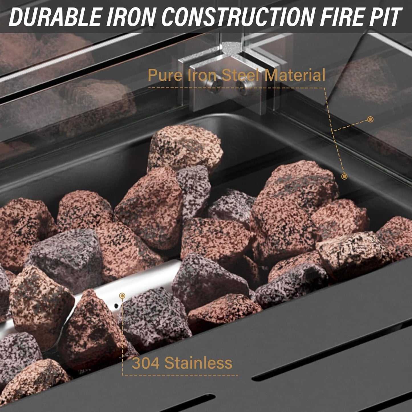 8 Piece Patio Furniture Set with 50000 BTU Propane Fire Pit Table, Outdoor Conversation Set with 2 Swivel Rocker Chairs Wicker Sofa and Ottomans for Casual Gatherings Black