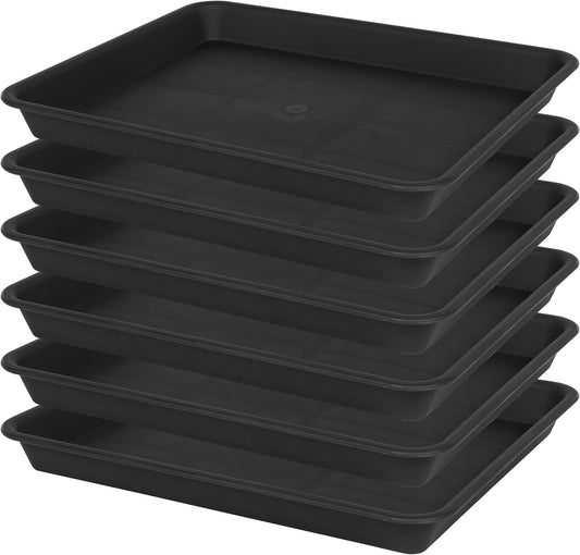 Plant Growing Trays 6 Pack, Plant Tray, 14.5"x11", Heavy Sturdy Plastic Plants Saucer, Seedling Starter Trays, Seed Starter Growing Tray (Black)