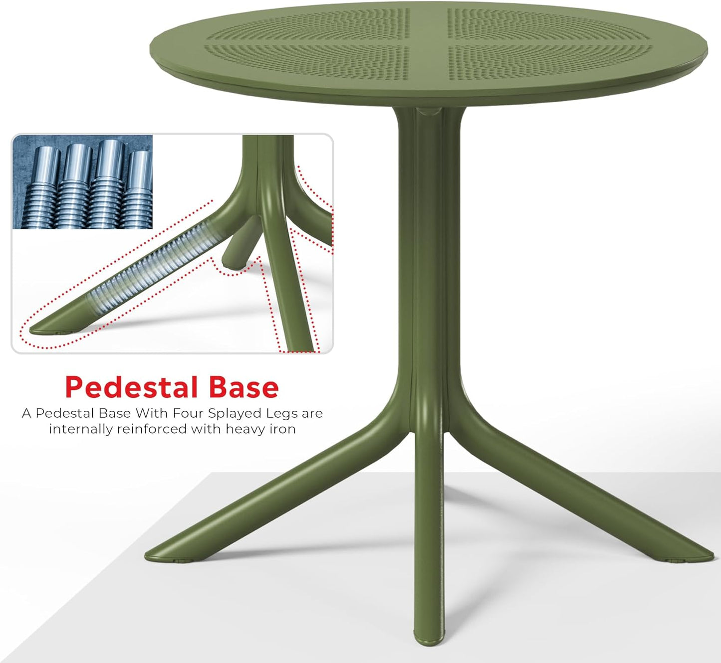 Dining Set for 4, HDPE Patio Round Dining Table and Stackable Comfortable Dining Chair, Outdoor Small Patio Furniture Set All Weather for Backyard Porch Poolside, Olive Green