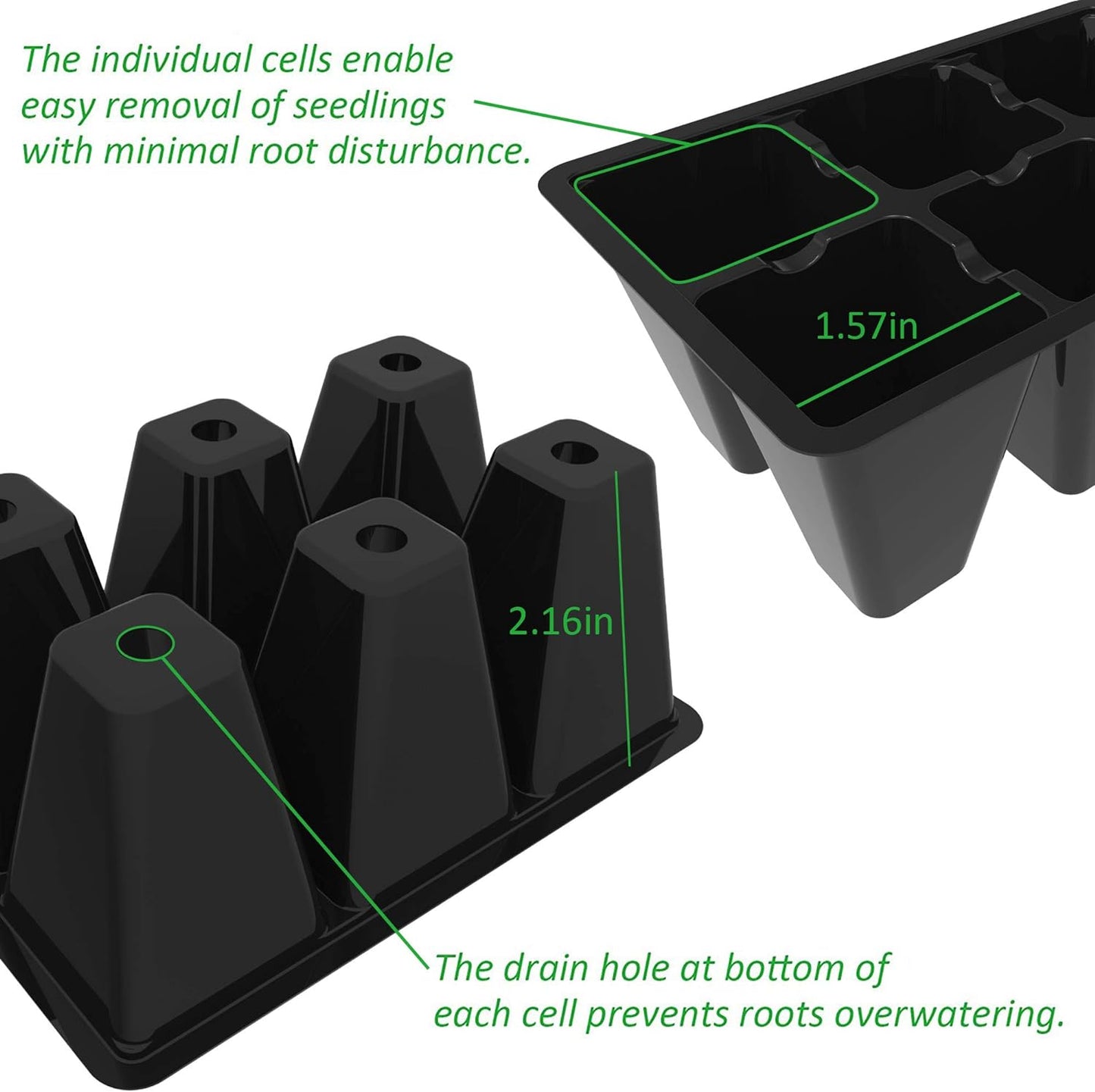 Gardzen 30 Pack 6-Cell Seed Starting Tray for Seedlings, Plant Starter Trays with Drainage Holes for Seed Germination, 5.4x3.7 inches, Black