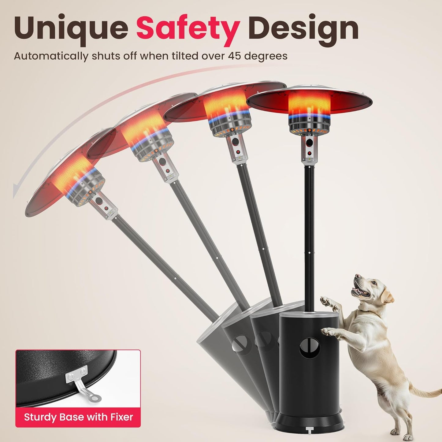 PAMAPIC 48000 BTU Patio Heater with high-strength waterproof cover, Propane Heater for Outdoor Use 2 in 1 Table Design, Double-Layer Stainless Steel Burner,Residential, Gray (Black)