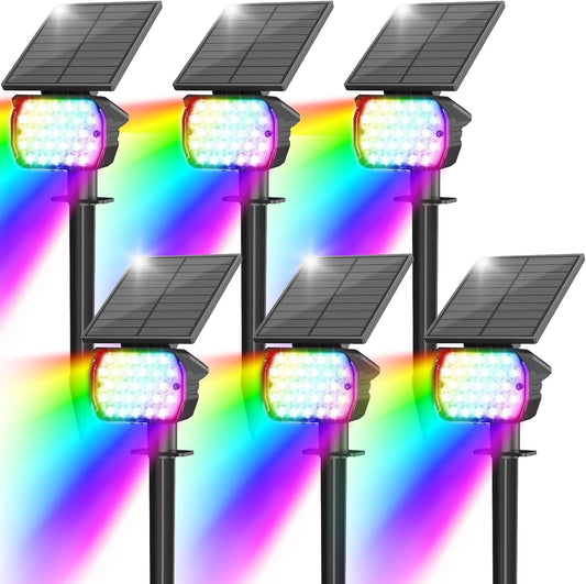 VOLISUN Solar Landscape Spotlights Adjustable Outdoor, Uplights Solar Waterproof IP67, Spot Lights Solar Powered for House,Tree,27 LED with 6 Colors Changing(6 Pack- RGB)
