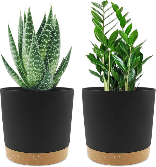 QCQHDU 6.5 inch Plant Pot, 2 Pack Planters for Indoor Plants with Drainage Holes & Saucer, Outdoor Flower Pots Home Garden Modern Decor