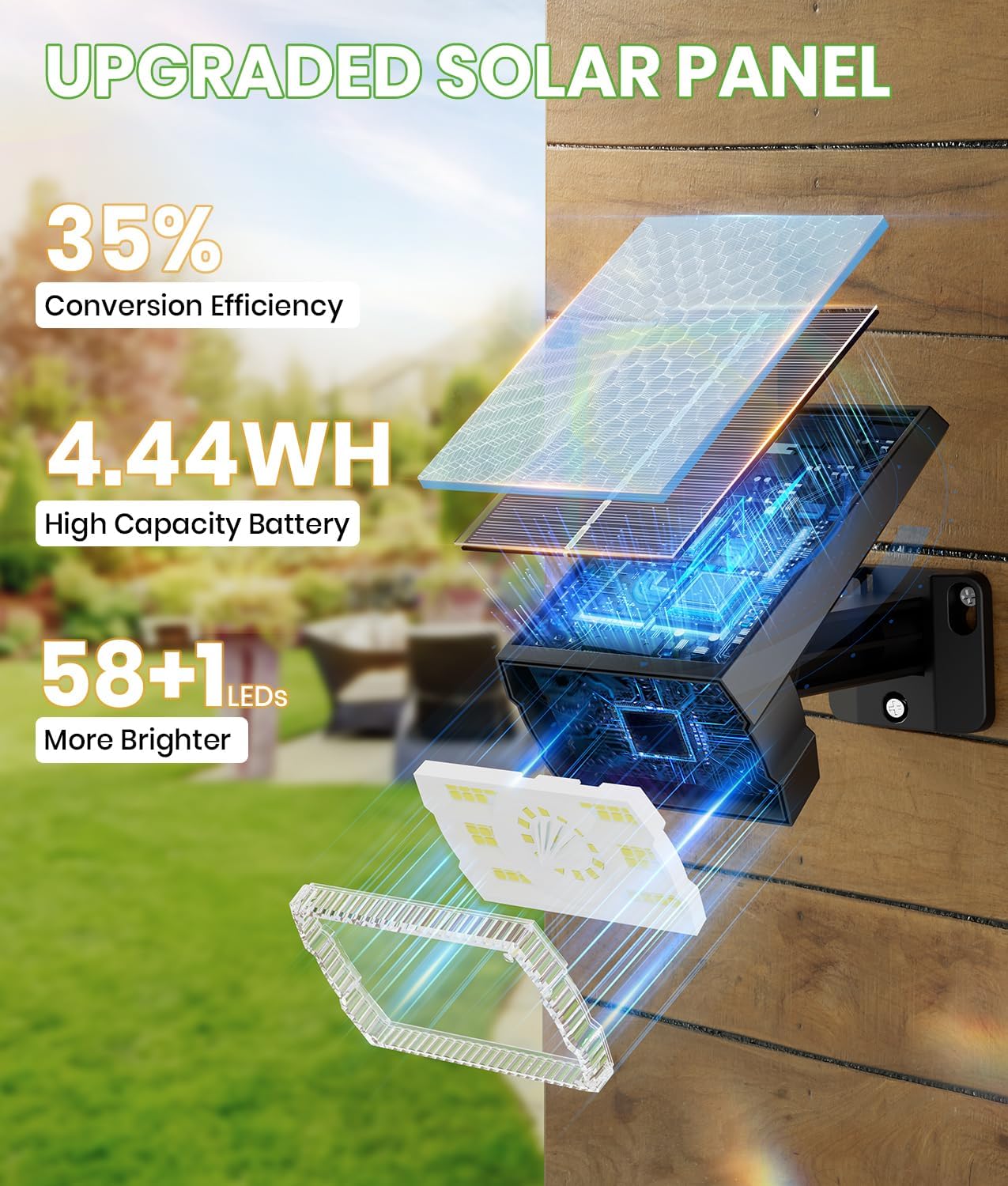 Bright Solar Spot Lights Outdoor, [58 LED/12000K/3 Modes] Solar Lights Outdoor Waterproof IP67, Auto On/Off, 2-in-1 Wall Light Flood Light for Tree Yard Garden Pathway, 2 Pack