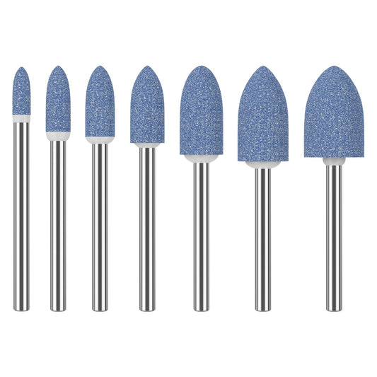 HUHAO 7Pcs Rotary Grinding Stone- 3mm Shank Assorted Shape Abrasive Stone Mounted Grinding Point Sharpening Bits for Rotary Tool Drill, Grinding, Polishing