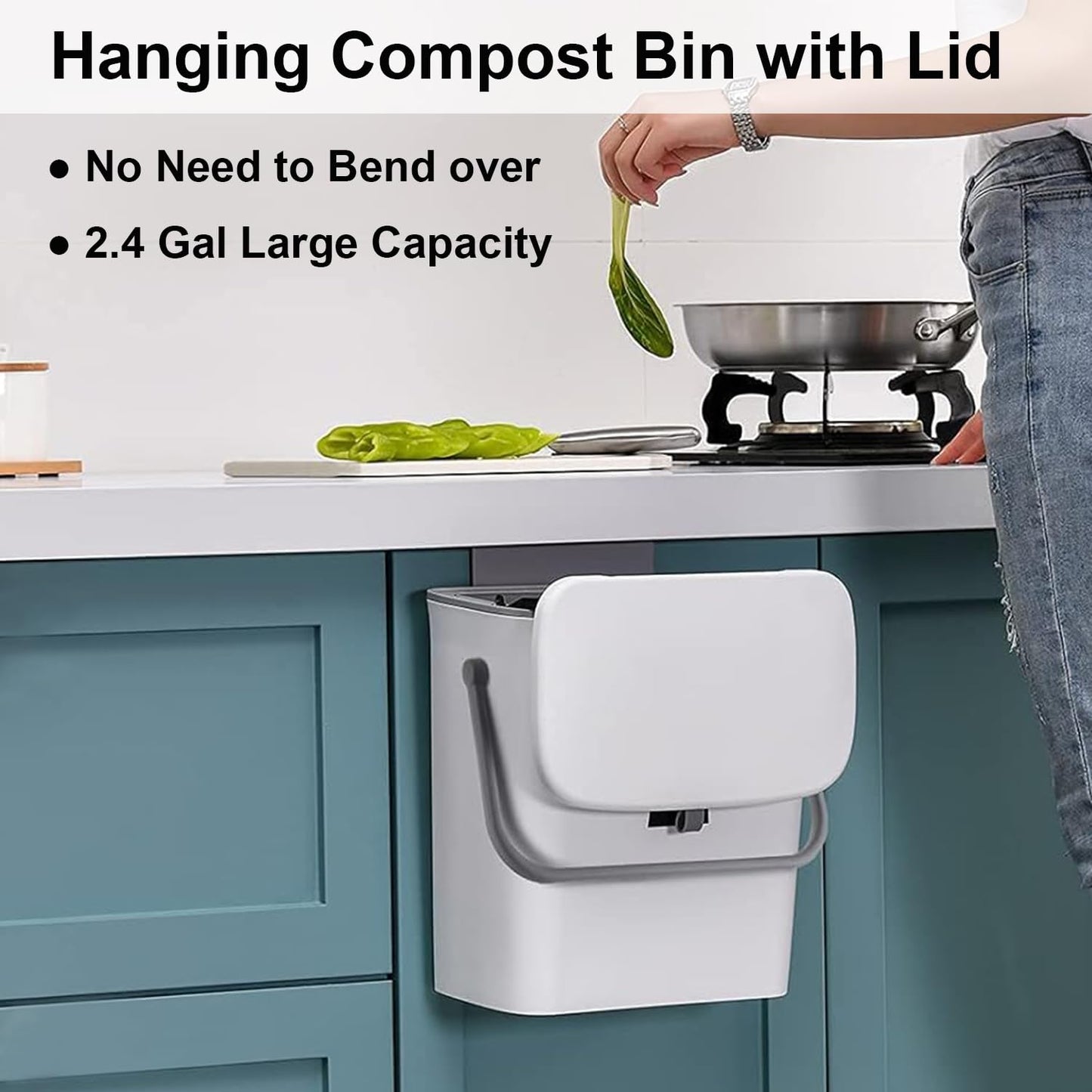 LALASTAR Small Trash Can with Lid, Kitchen Compost Bin for Countertop or Under Sink, Plastic Hanging Waste Basket for RV/Office/Bedroom/Dorm, Mountable, 9L/2.4 Gal, White