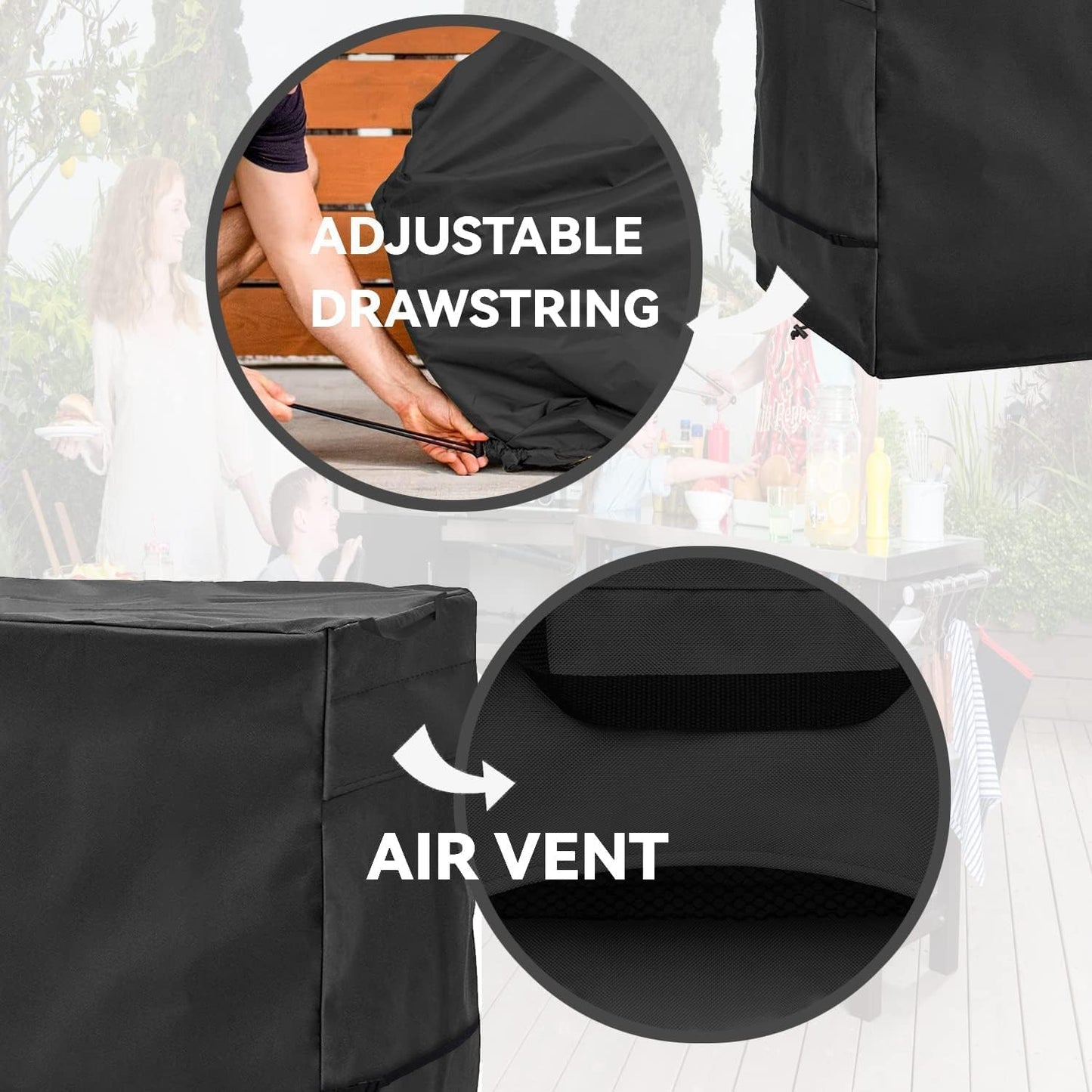 Outdoor Patio Square Table Cover 38 inch Black Heavy Duty Waterproof Cover for Square Slatted Tabletop