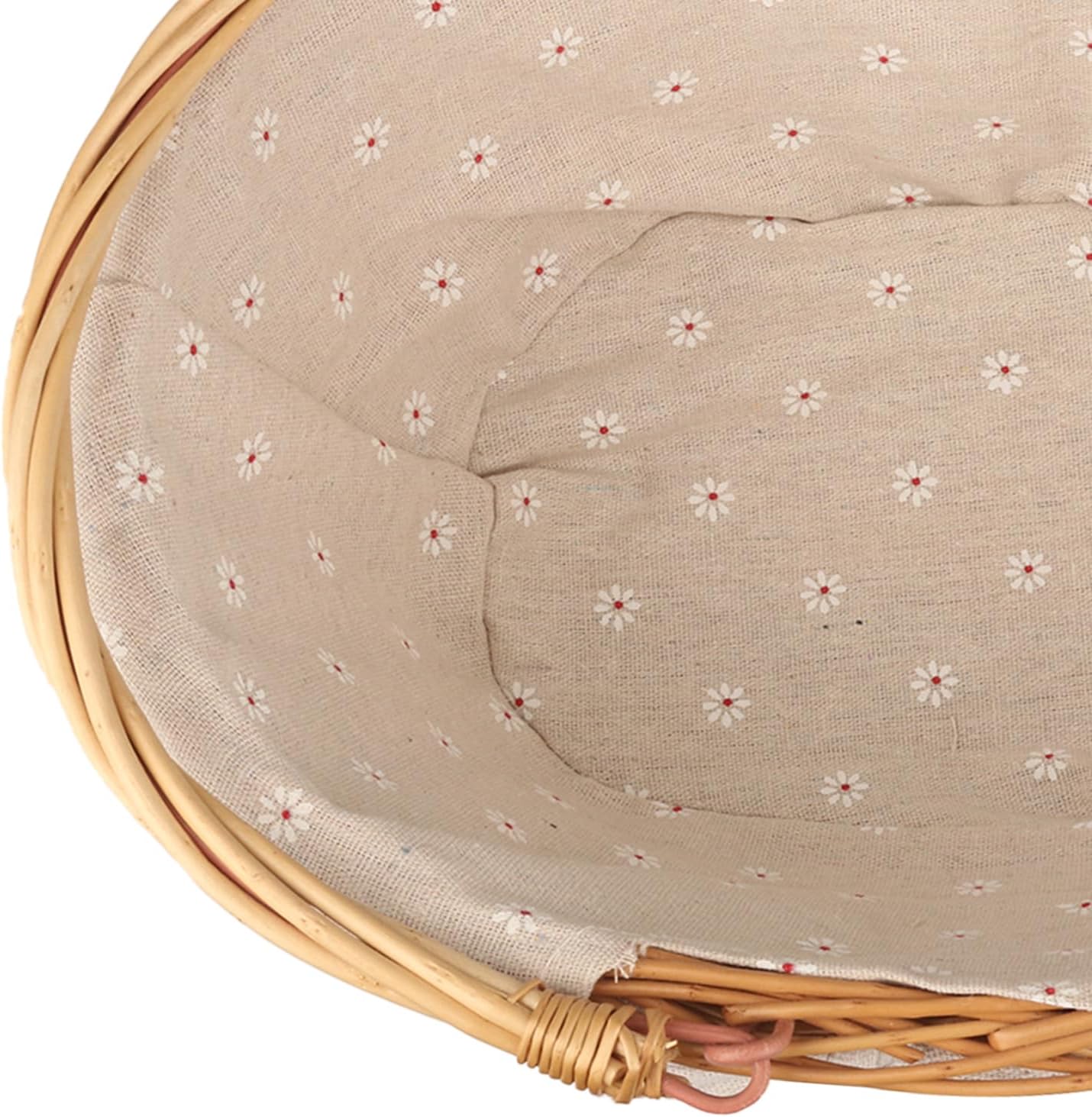 Large Multipurpose Wicker Basket with Handle, 14.2 x 11 x 6.7 in Wicker Picnic Basket with Liner, Empty Gift Basket, Oval Willow Woven Basket for Fruit, Wine, Gathering, Wedding, Picnic, by GNIEMCKIN