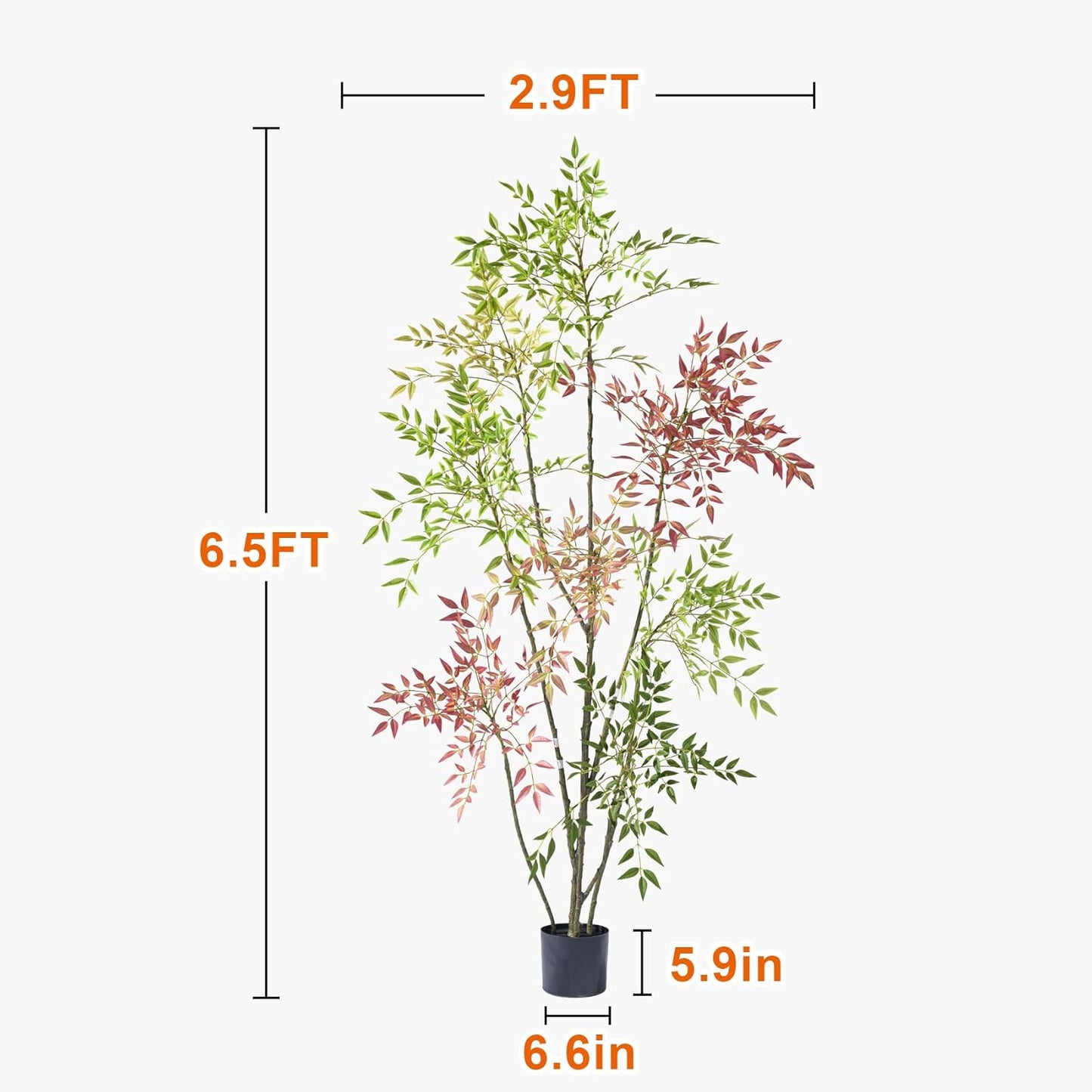 6.5ft Faux Bamboo Tree Artificial Nandina Tree Artificial Indoor Plants Realistic Fake Potted Tree with 800+ Leaves, Cement Planter - Home Office Decor Perfect for Housewarming Gift Non-Toxic