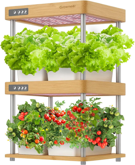 GROWNEER HydroEasy1.0 Hydroponics Growing System Kit, Beginner-Friendly Indoor Garden for Vegetable Fruit Herb, Bamboo Design, Perfect Gift Idea, Full-Spectrum LED Lights for Maximum Growth