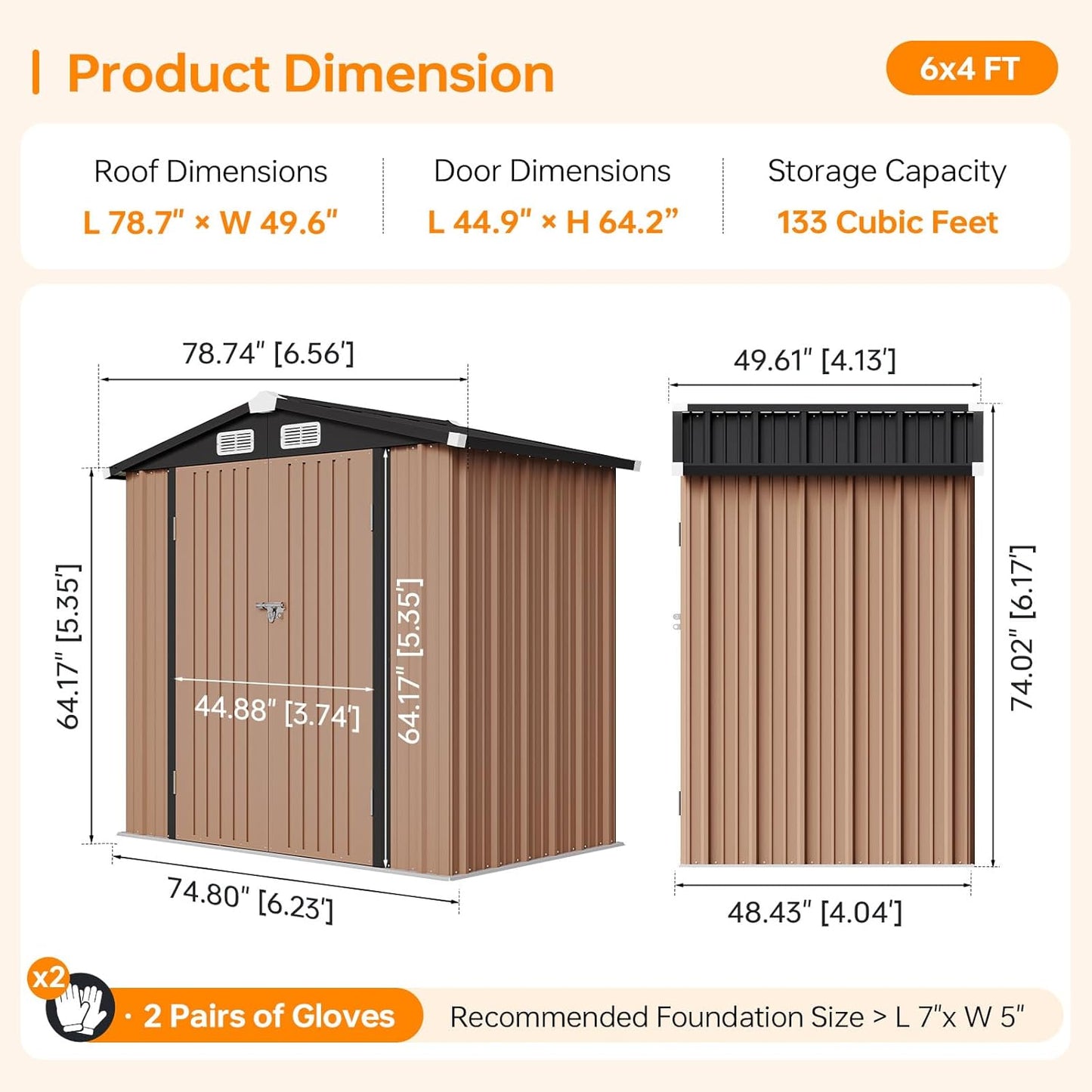 6x4 FT Outdoor Storage Shed, Metal Garden Tool Shed with Sloping Roof & Lockable Door for Patio Lawn Backyard (Brown)