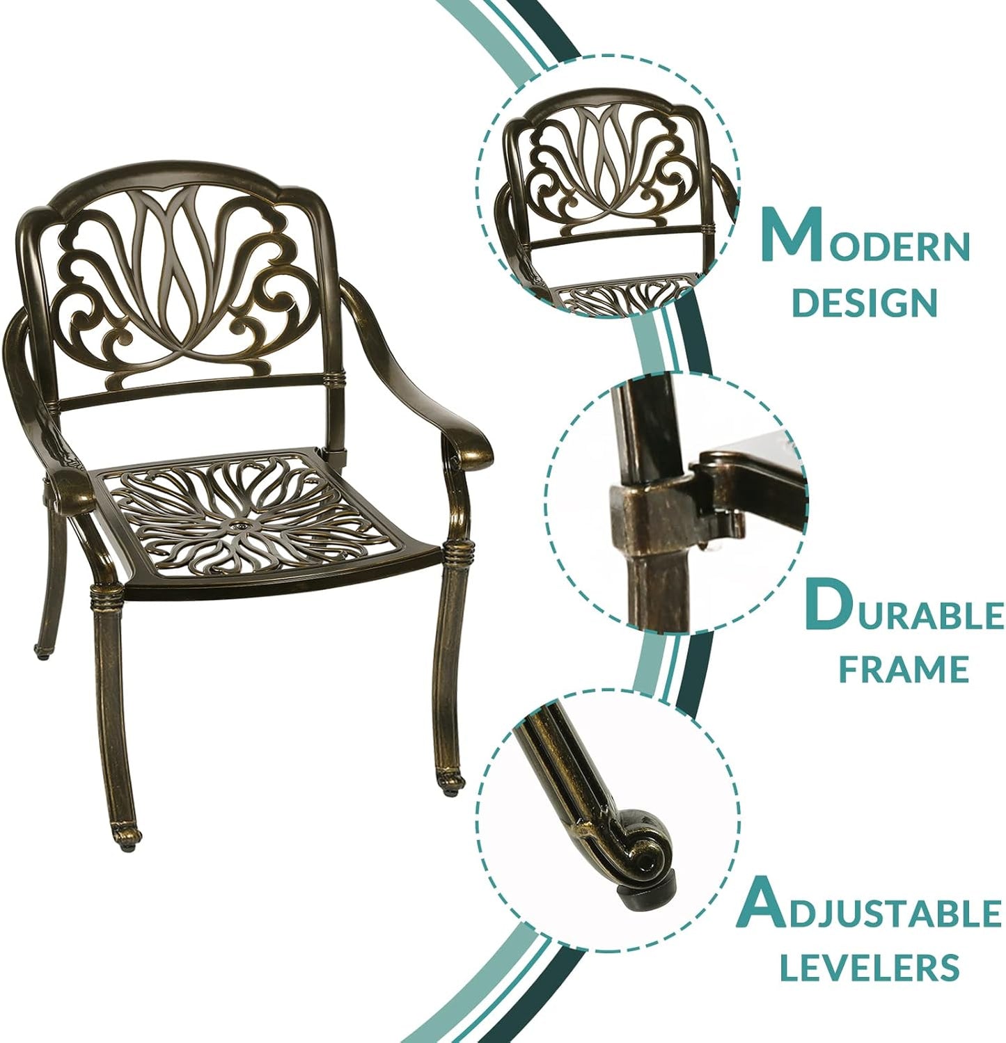 MEETWARM 3 Piece Patio Bistro Set, Outdoor All-Weather Cast Aluminum Dining Furniture Set Includes 2 Chairs and a 35.4” Round Table with Umbrella Hole for Garden Deck