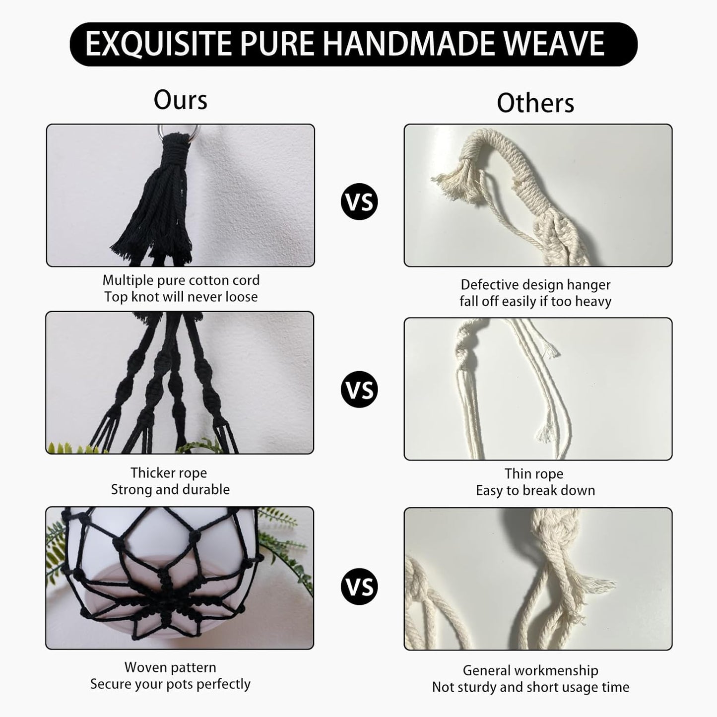 Artilady Black Plant Hanger Macrame Hanging Planter for Indoor Boho Plants Holder with Hooks Hanging Plant Basket Outdoor Window Wall Plants Home Decor