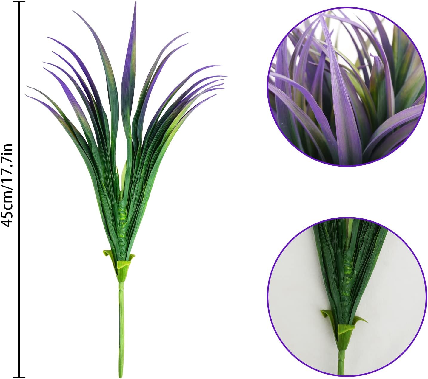 6Pcs Artificial Grass Fake Plants 17.3in Outdoor Plants UV Resistant Faux Greenery Stems Fake Grass for Home Window Garden Office Patio Pathway Front Porch Halloween Décor Green & Purple