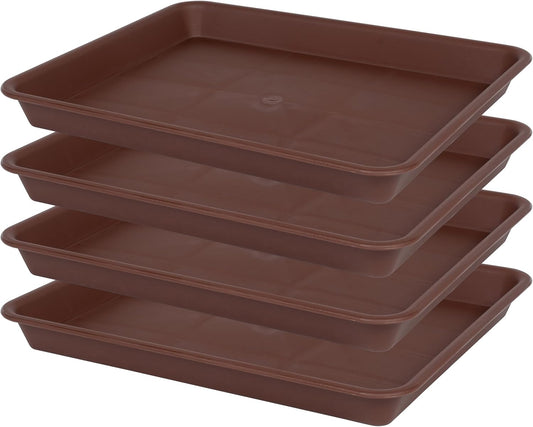 4 Pack Plant Saucer Tray Rectangular, Plant Saucers for Indoors, Heavy Sturdy Plastic Plant Drainage Trays, Plant Drip Trays for Pots, Seed Starter Growing Tray (11 x 9 inch, Chocolate)