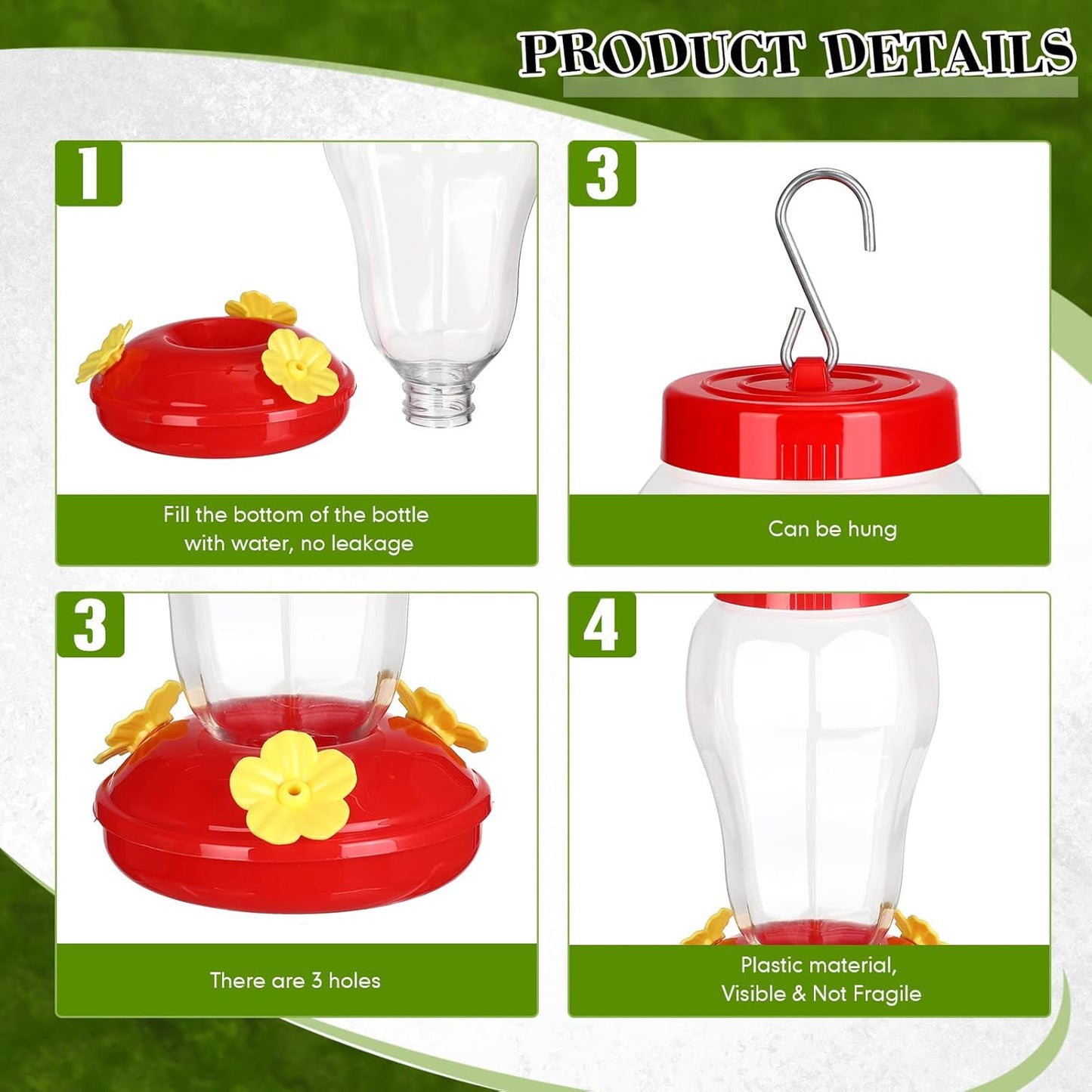 6 Pcs Hummingbird Feeder with Hanging Wires for Outdoor Hanging 16 oz Plastic Hummingbird Feeders Bird Feeder for Outside Wild Bird Feeder with 5 Feeding Ports for Home Garden Yard, Easy Filling