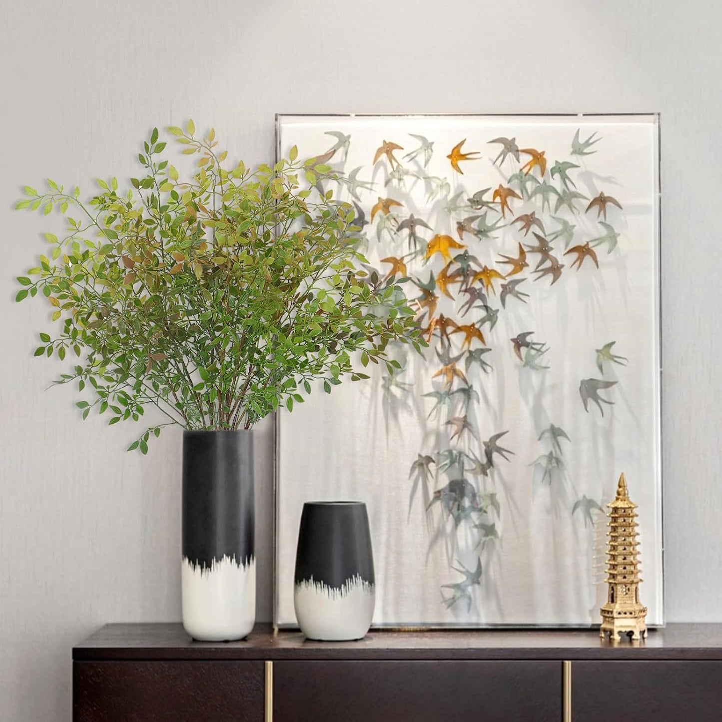 Dremisland Artificial Plant 43.3 Inch Artificial Bamboo Plant Branch 2 Pcs Artificial Green Stems Lucky Bamboo Plants Fake Shrubs Plants Autumn Bushes for Home Office Garden Decor (Yellow Green)