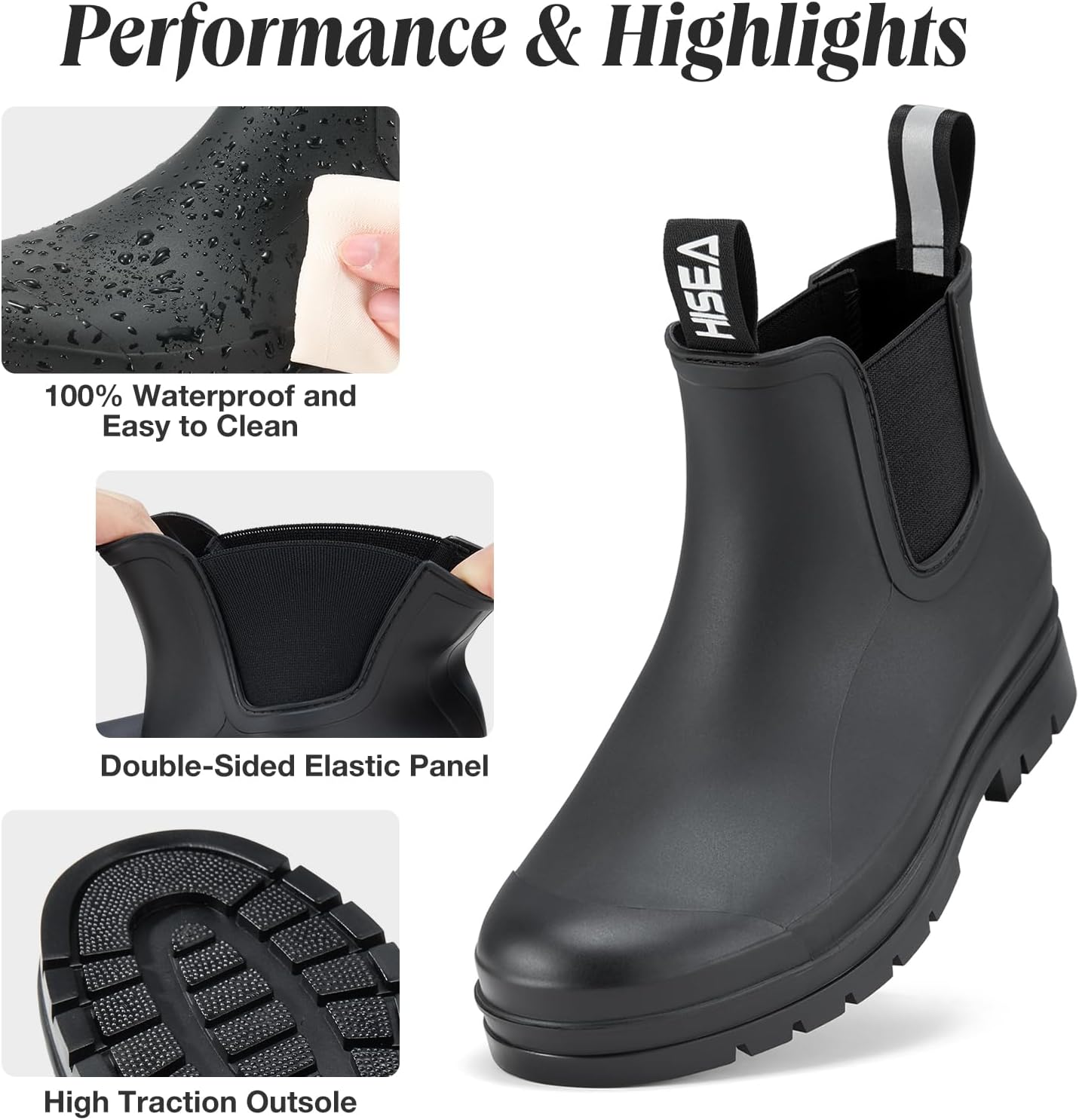 HISEA Women's Short Rain Boots Waterproof Garden Shoes Rubber Chelsea Boots Anti-Slipping Rainboots for Ladies with Comfort Insole Lightweight Stylish Ankle Rain Shoes Outdoor Work Booties