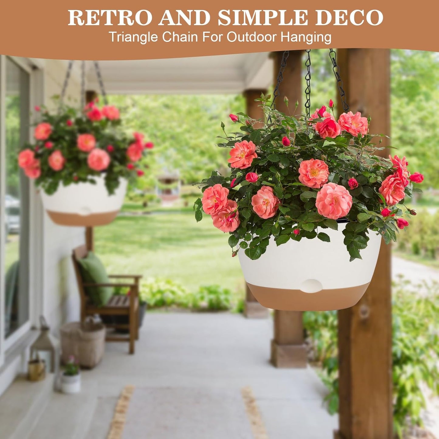 3 Pack Hanging Planters for Indoor Plants, 10 + 10 + 8 Inch Self-Watering Hanging Plant Pot, Macrame Plant Hanger with Pot, Ceiling Hooks, Removable Saucer and Drainage Holes for Garden Home - White