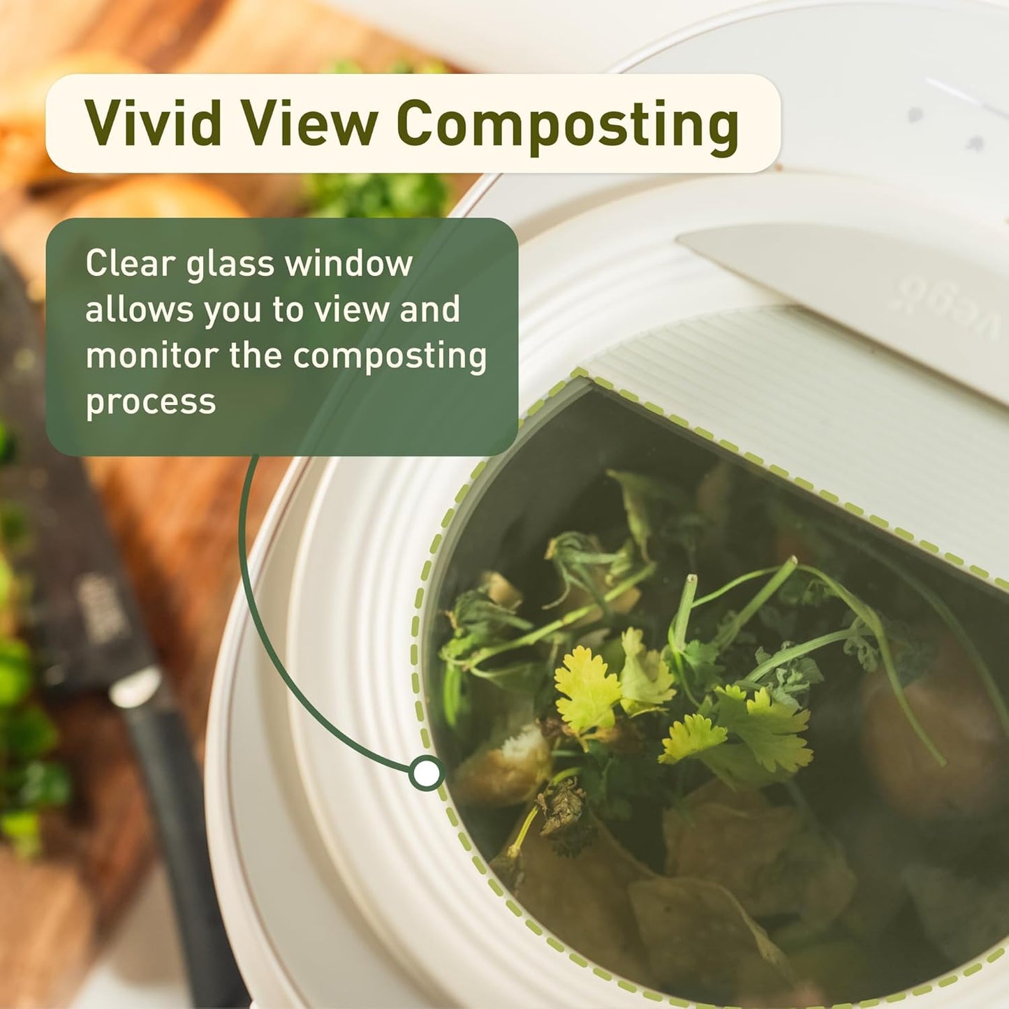 Vego Kitchen Composter, 4L Electric Composter Countertop 5 Modes Weight-Based Smart Compost Bin with App Odorless Auto-Cleaning Food Waste Compost Machine Indoor, White