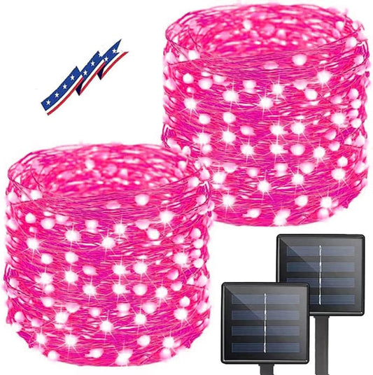 Solar String Lights Outdoor, 2-Pack Total 80FT 200 LED Solar Christmas Twinkle Lights Outside Waterproof Copper Wire 8 Modes Solar Fairy Lights for Garden Tree Party Birthday Christmas Decor (Pink)