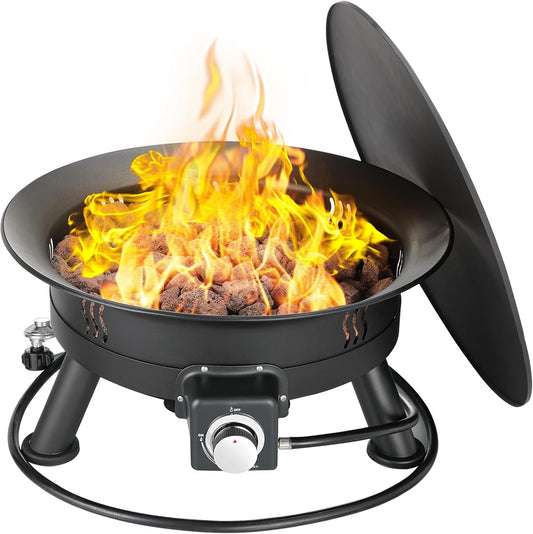 TLSUNNY 24'' Propane Fire Pit，58,000 BTU Portable Smokeless Firebowl with Self Igniter,Cover，Lava Rocks，Gas Cylinder Holder for Camping，Outdoor Living，Patio，Backyard,Tailgating,Garden，Deck,RV