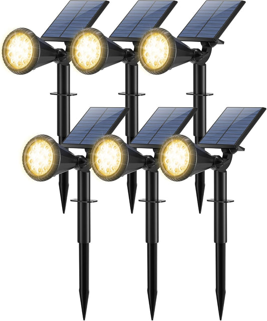Solar Spot Lights Outdoor Waterproof 180° Adjustable Solar Powered Landscape Lights for Yard 4 Lighting Modes Solar Spotlights for Pathway Garden Outside Wall Pool Porch (6 Pack, Warm White)