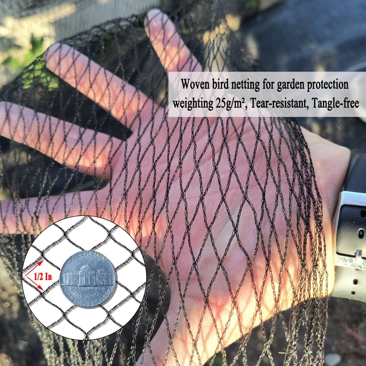 Junflying Bird Netting for Garden, 7.5X100 FT, 1/2“ Mesh, Strong Woven Deer Fence Netting for Garden Protection with Ties, Protect Vegetables, Fruit Trees, Blueberry Bushes, Strawberry Plants