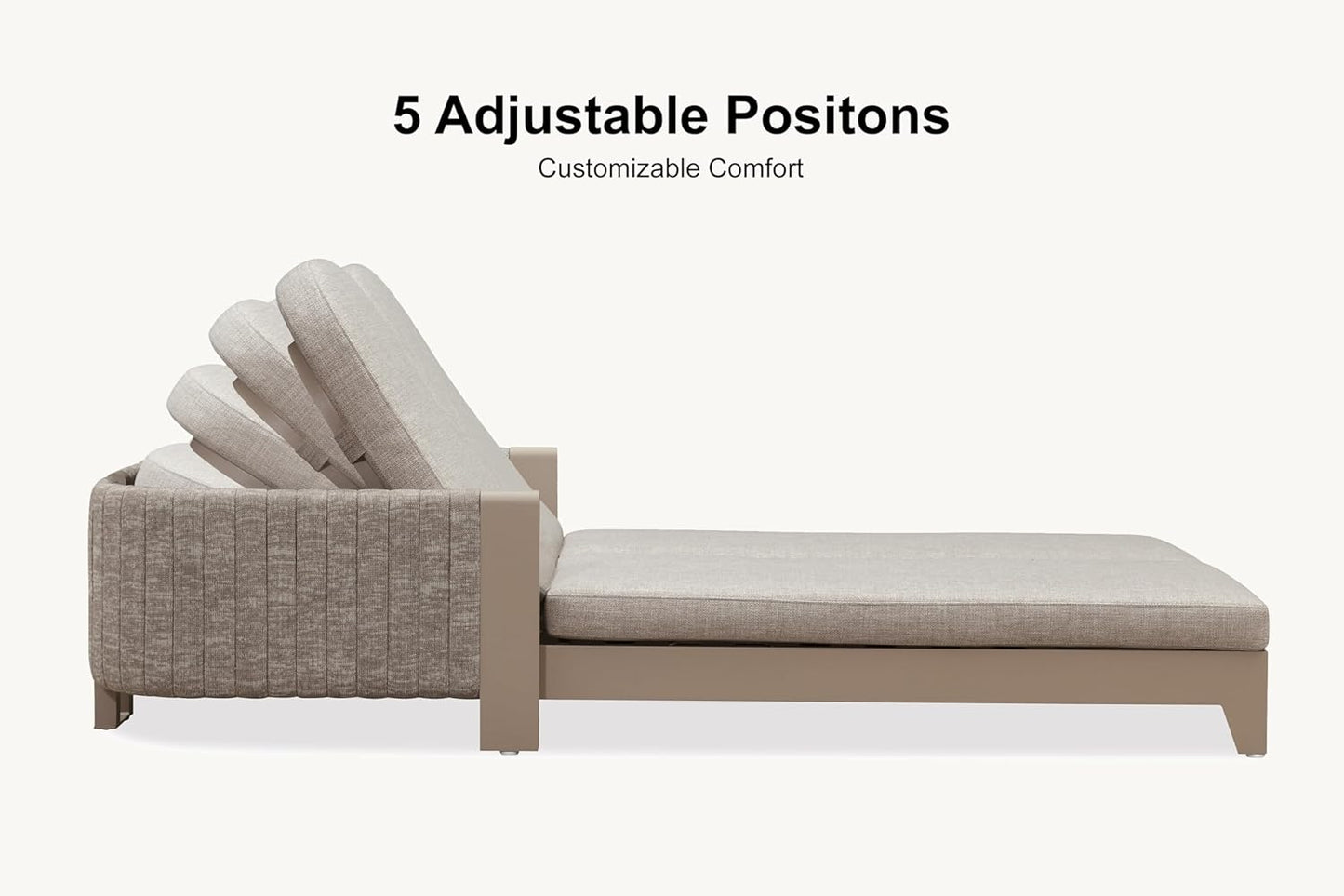 PURPLE LEAF Outdoor Chaise Lounge Chairs with Cushion 2-Person Sunbed Lounge Adjustable Backrest Reclining Chairs for Outside Nurture Shale