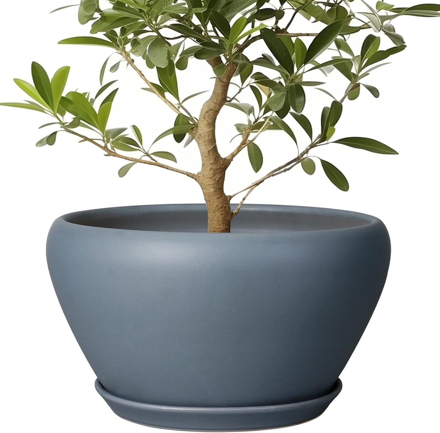 Ceramic Planter - 13 Inch Planter for Indoor Plants Large Plant Pot with Drainage Hole and Saucer Round Outdoor Planter Modern Flower Pot for Home Decor Gray