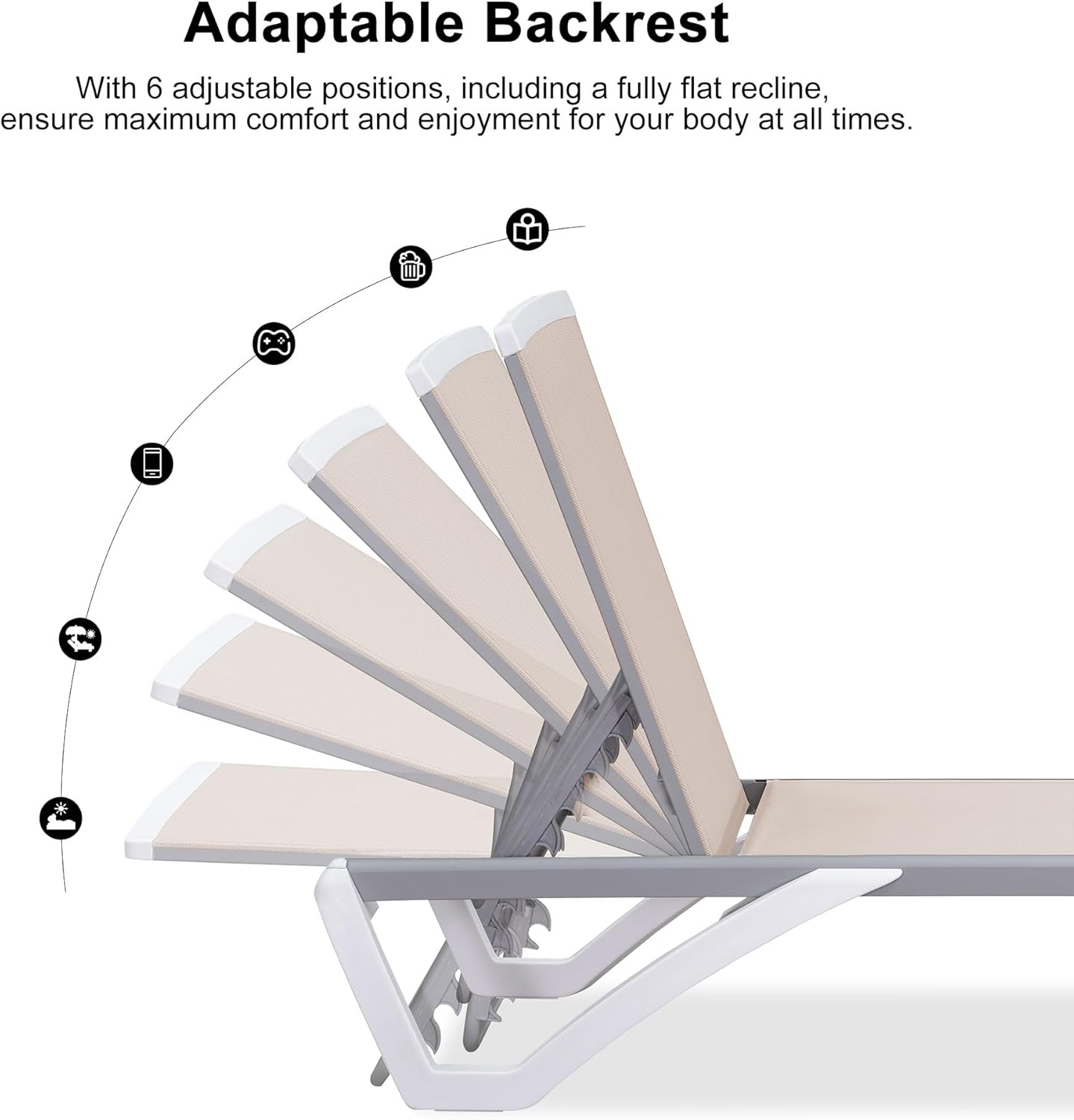 PURPLE LEAF Patio Chaise Lounge Chair Outside Aluminum Plastic Stackable Tanning Chairs for Pool Sunbathing Beach Deck Outdoor Lounger, Khaki