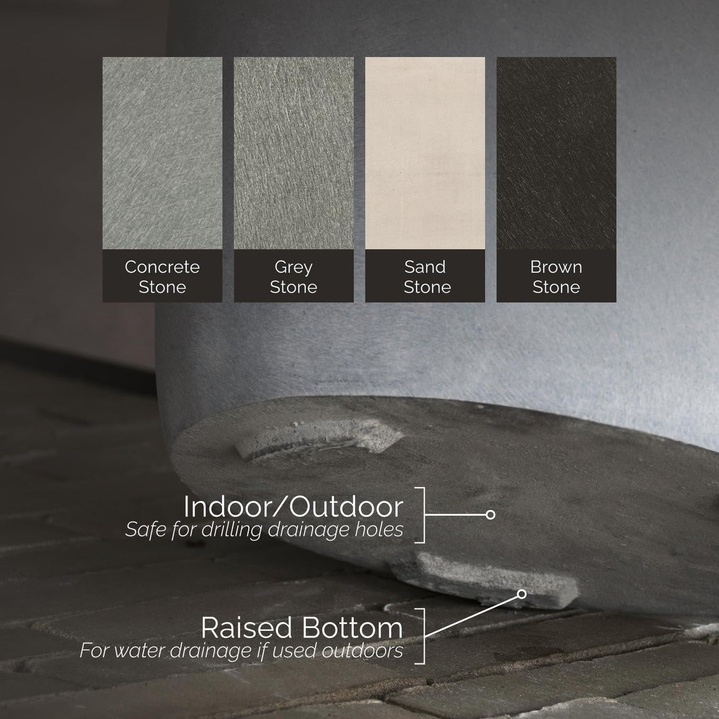 Lofto Tall Planter – Grey Stone Finish – Fiberglass Indoor/Outdoor and Weather-Resistant Large Planter (16.5" D x 36.4" H Exterior, 15.3" D x 36.2" H Interior)