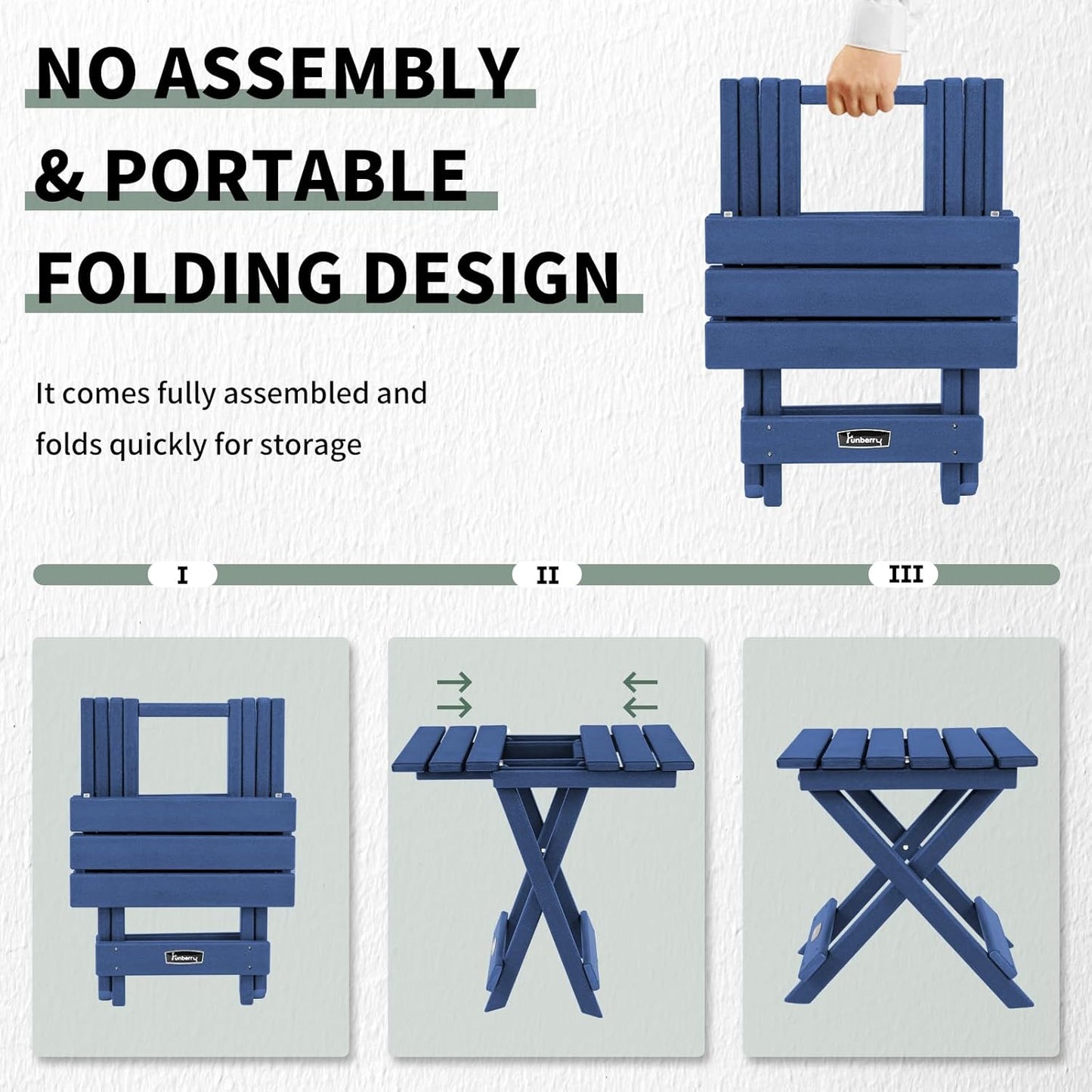 FUNBERRY Outdoor Folding Adirondack Side Table, Portable No Assembly Patio End Table HDPE All Weather