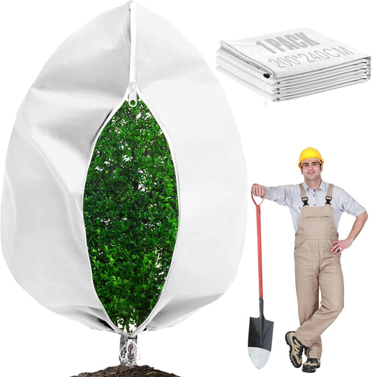 Plant Covers Freeze Protection with Zipper Drawstring, 78.7" X 94.4" Fig Tree Covers for Winter Frost Cloths for Outdoor Plants Bags, Large Shrub Trees Jacket Covers for Winter Cold Weather