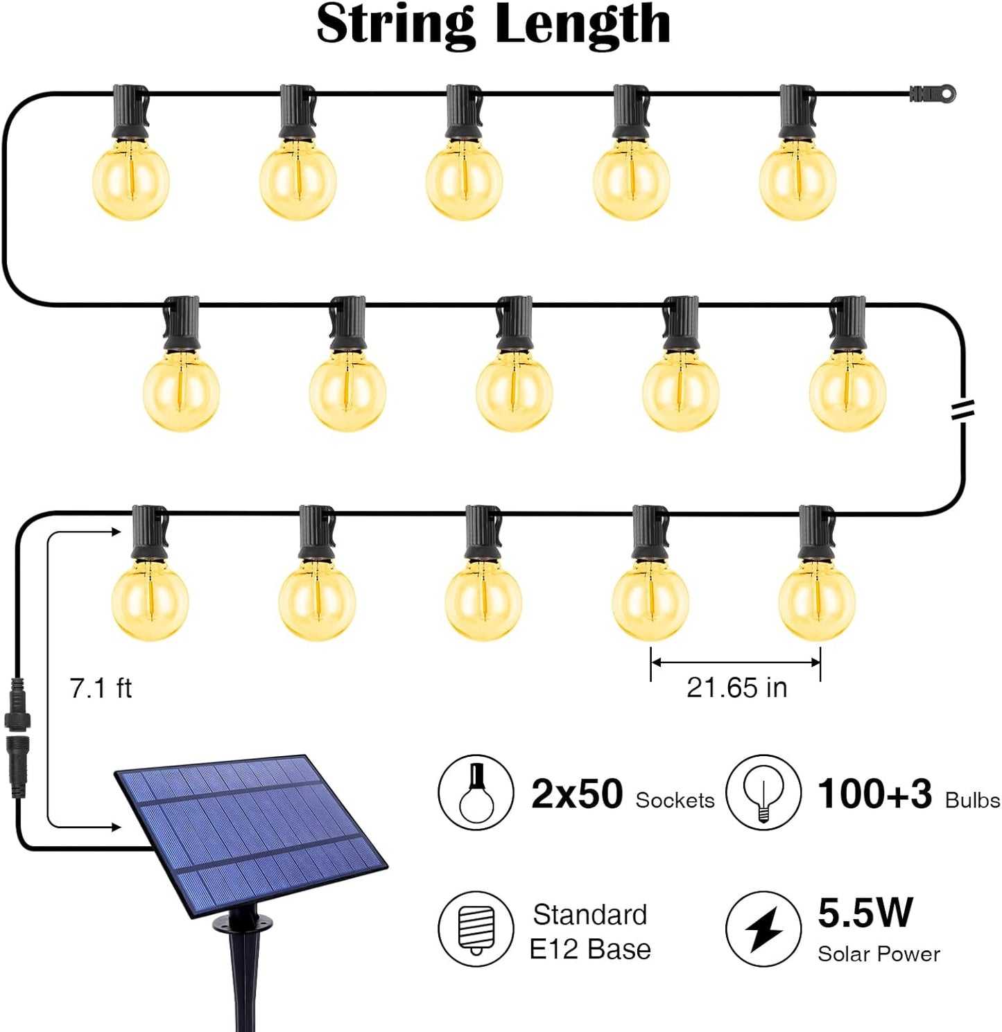 ZJOJO Solar Outdoor String Lights 200FT(100 * 2Pack) G40 Globe Patio Lights Outdoor String Lights Solar Powered with 100 Edison Glass Bulbs 2700K Shatterproof Hanging Lights for Porch Backyard Bistro