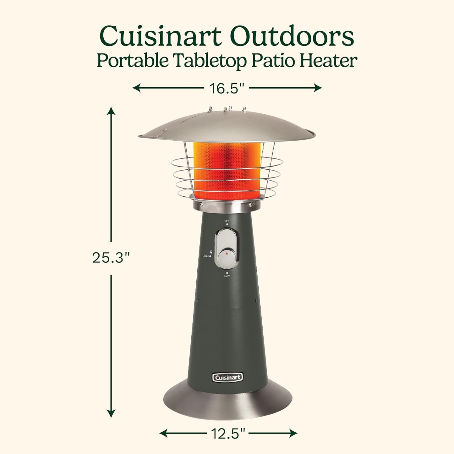 Cuisinart Portable Tabletop Patio Heater, 11,000 BTU Outdoor Propane Heater with Safety Tilt Switch and Adjustable Heat, Burner Screen Guard, 30 sq. Foot Heat Range, Gray