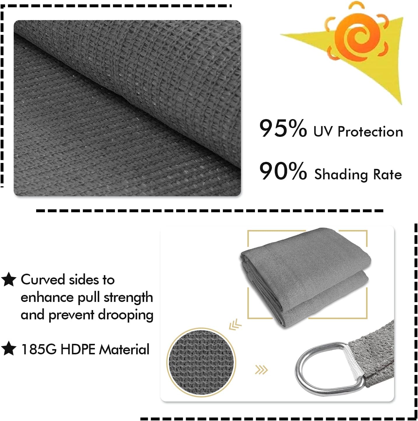 KANAGAWA 14'X15' Dark Gray Custom Size Sun Shade Sail Rectangle UV Block Canopy Cover for Patio Backyard Lawn Garden Outdoor (Customized Available)