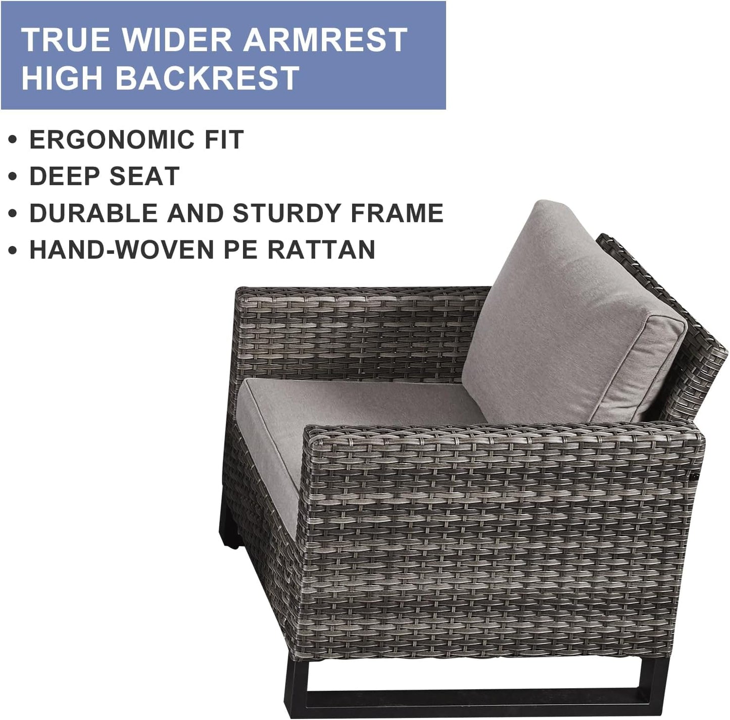 HUMMUH Outdoor Chairs PE Wicker Patio Dining Chairs Set of 2 High Back Metal Frame Porch Chairs with 4 inch Seat Cushions