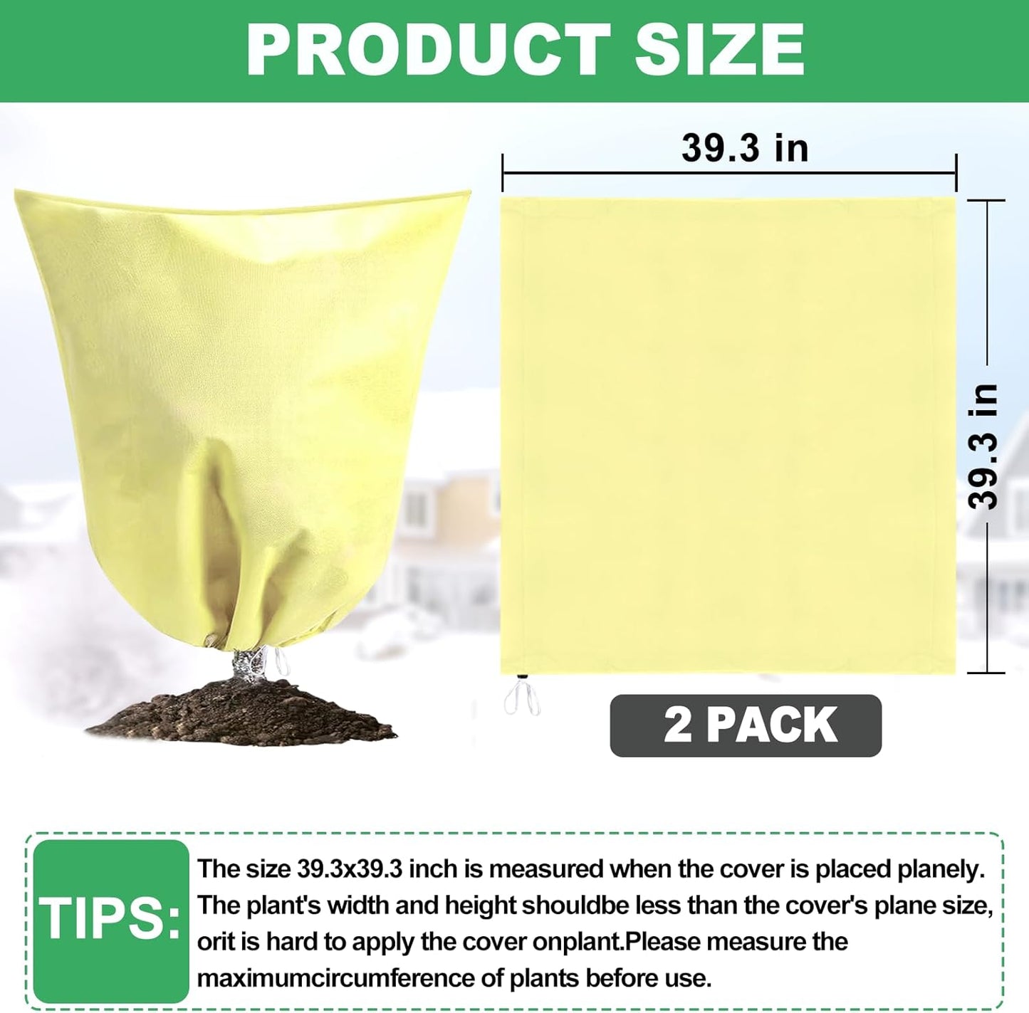 2 Pack Plant Covers for Winter Trees Covers Freeze Protection, 39.3" x 39.3" Frost Covers for Outdoor Plants with Drawstring, Shrub Covers for Winter, Rose Bush Covers for Winter