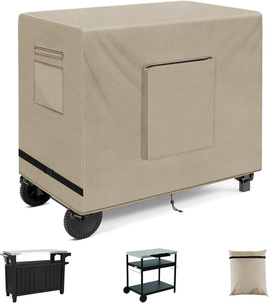 SIRUITON Outdoor Bar Cart Cover for 60 Inch Portable Outdoor Table, Heavy Duty 600D Oxford Fabric Outdoor Waterproof BBQ/Worktable Metal Movable Table Cover