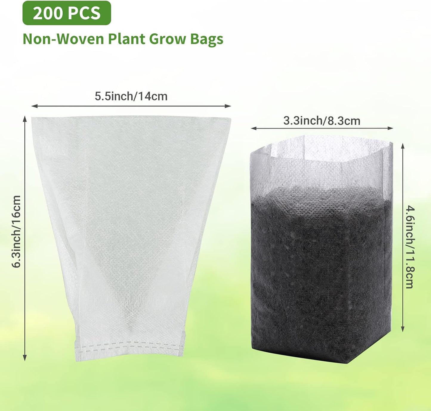 GREANER 200 PCS Nursery Bags, 5.5"x6.3" Non-Woven Fabric Seedling Bags Biodegradable for Home Garden Supply, Tree, Flower, Vegetable, Nursery Pots Container Plants Pouch