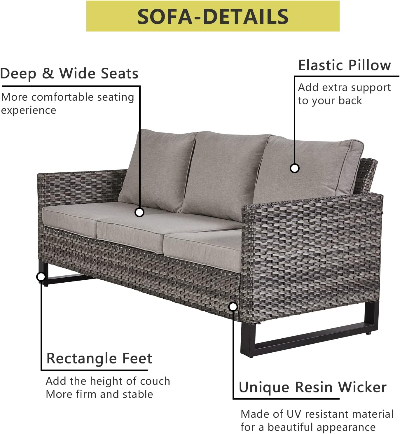 HUMMUH 6 Piece Patio Furniture Outdoor Sectional Sofa Set All-Weather Wicker Outdoor Chairs with End Table Ottomans for Patio,Porch,Garden,Backyard