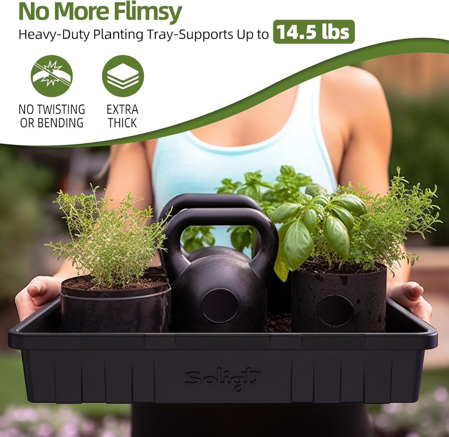 SOLIGT Extra Thick Heavy Duty 10 Pack Seed Starting Trays - Microgreens Growing Trays Seedling Plant Germination Starter Tray Transplant Fodder Flats, No Holes, No Leakage, Reusable, 14 * 10.8 * 2.3"