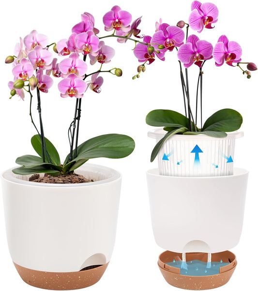 5.8 Inch Self Watering Planters for Indoor Plants with Bottom Watering,2Pack Flower Plant Pots for Outdoor with Drainage, Durable Plastic planters Pots(White)