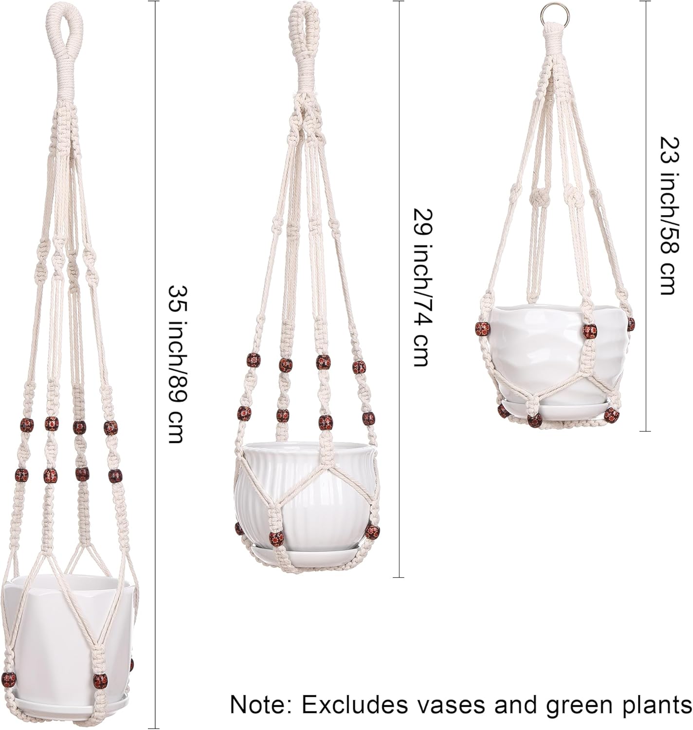 YIBOT 3 Pack Macrame Plant Hanger Indoor Hanging Planter Basket with 3 Hooks Flower Pot Holder No Tassels for Boho Home Decor 35"/29"/23"