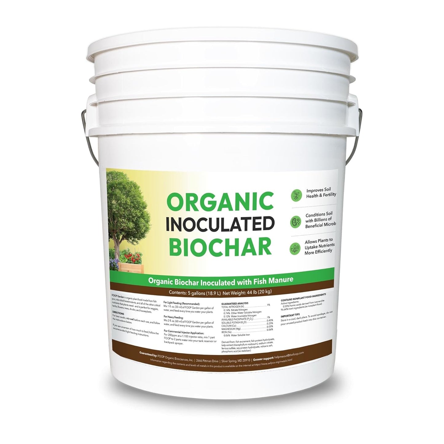 FOOP Organic Inoculated Biochar: Helps Plants and Trees Get The Most Out of Soil | Allows Plants to Uptake Nutrients More Efficiently | Contains Millions of Soil-Enriching Micro-Organisms | 5G Pail