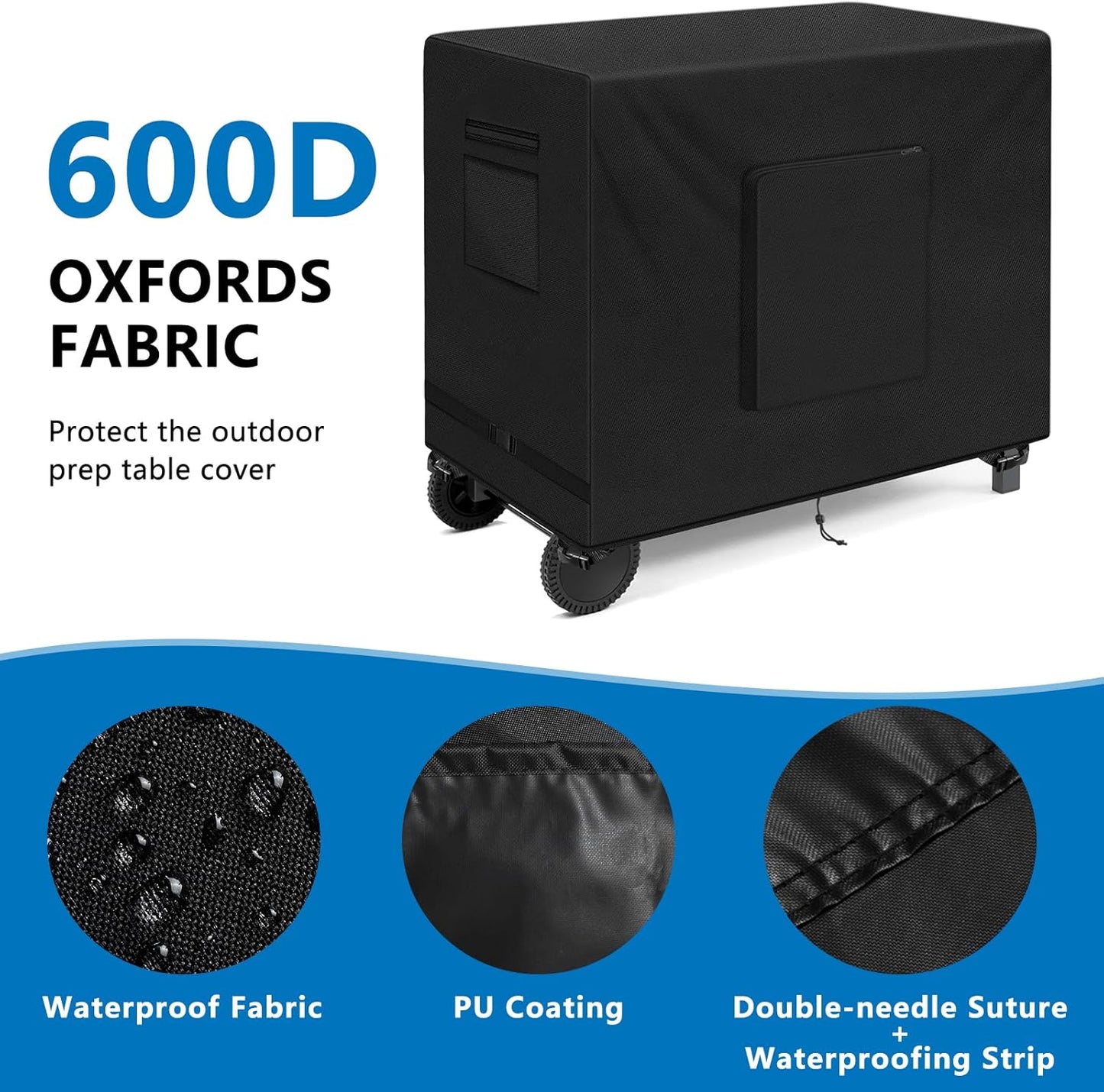 SIRUITON Outdoor Bar Cart Cover for 40 Inch BBQ Food Prep Table, Heavy Duty 600D Oxford Fabric Outdoor Dining Cart/BBQ/Worktable Metal Movable Table Waterproof Cover