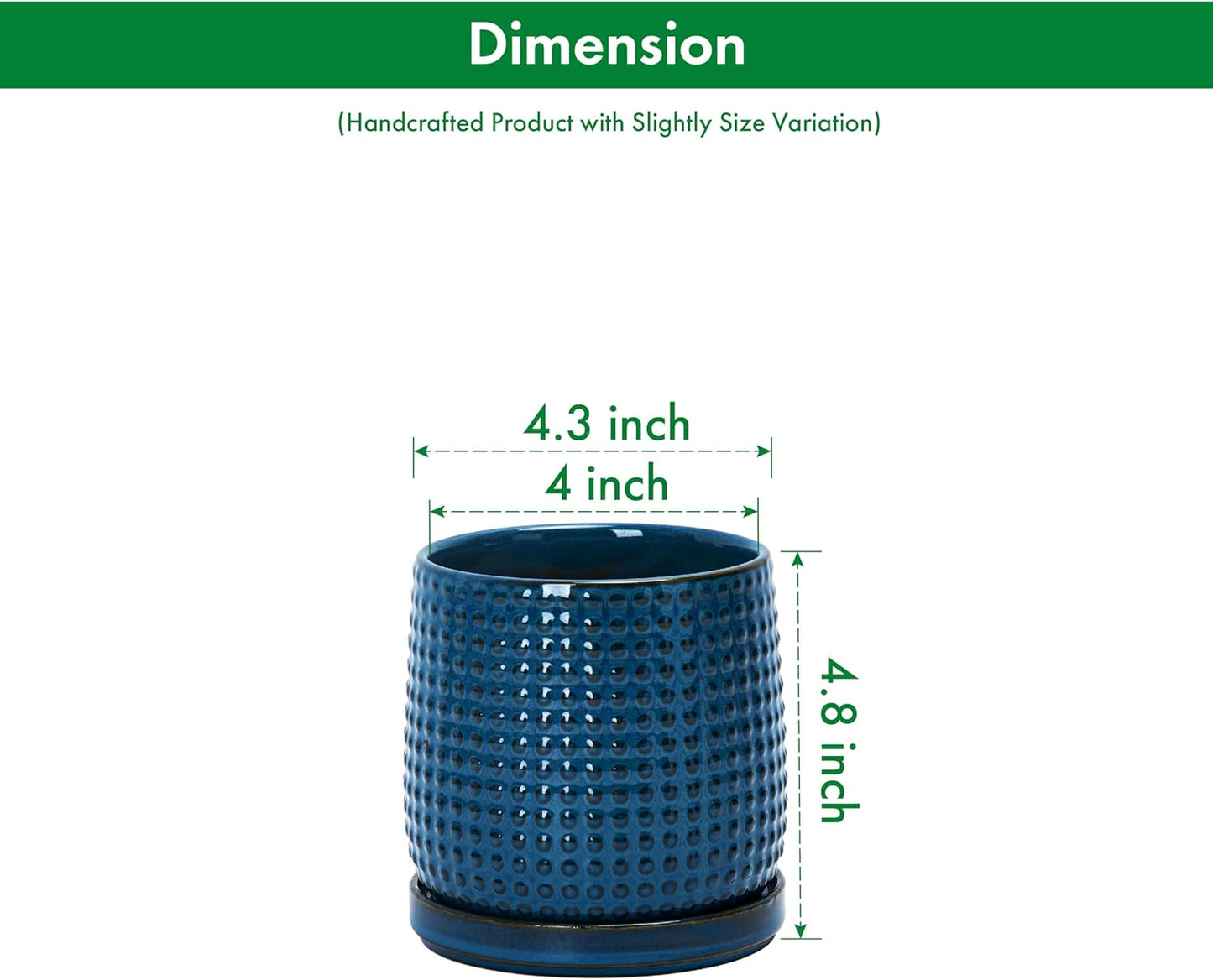 D'vine Dev Set of 2 Ceramic Plants Pots, 4 Inch Beaded Stoneware Flower Pot for Plants with Drainage Hole and Saucer, Midnight Blue, 27-E-Z-3